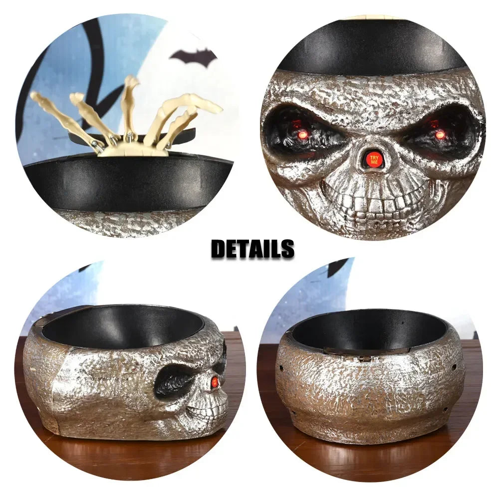 Halloween Electric Toy Candy Bowl with Jump Skull Hand Scary Eyes Party Creepy Decoration Haunted Skull Bowl Ktv Bar Horror Prop