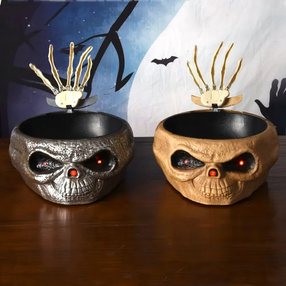 Halloween Electric Toy Candy Bowl with Jump Skull Hand Scary Eyes Party Creepy Decoration Haunted Skull Bowl Ktv Bar Horror Prop