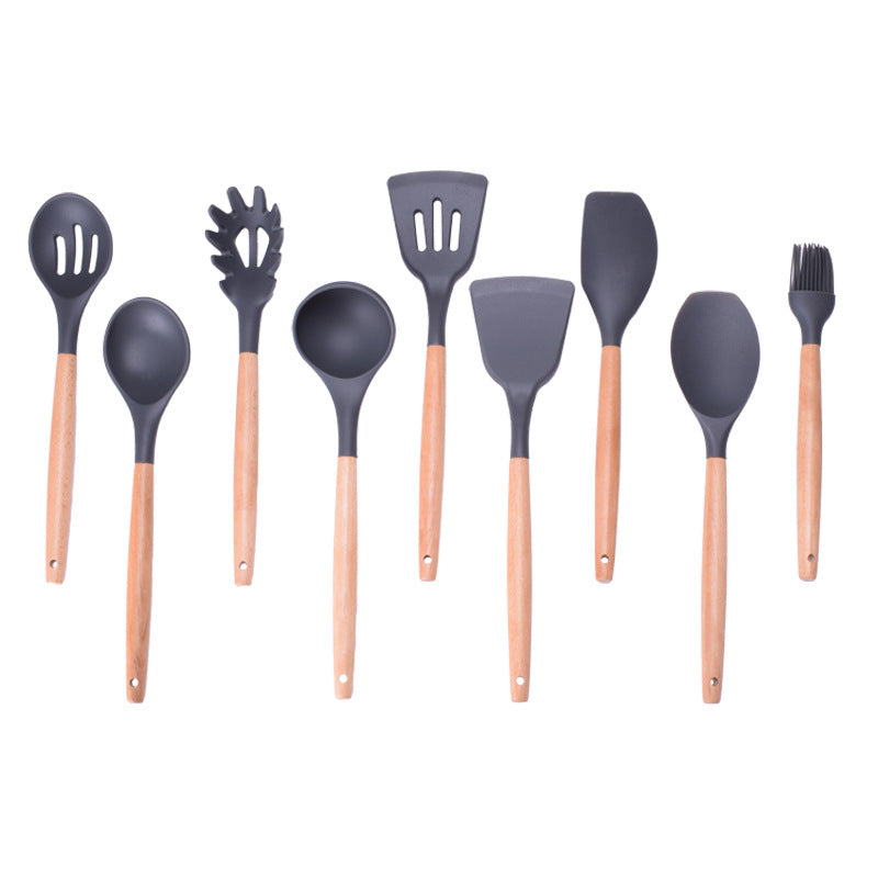 Dark Grey Wooden Handle Silicone Kitchenware